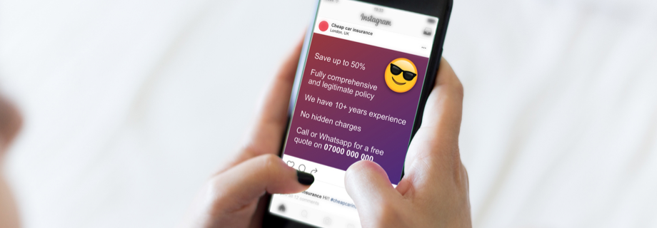 Phone showing a car insurance scam on Instagram