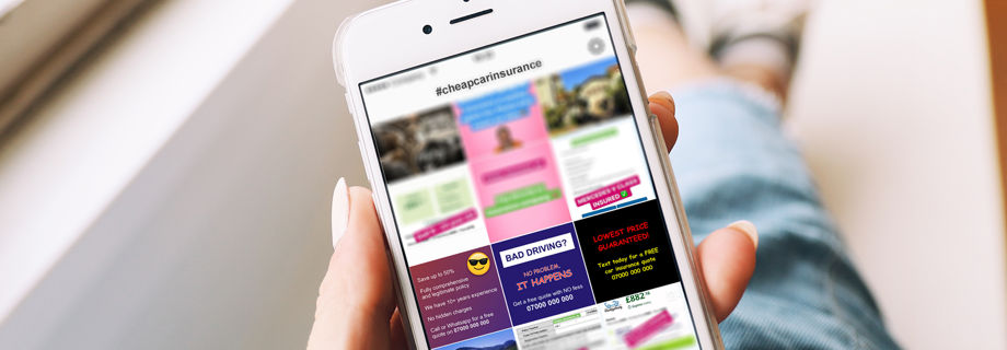 Phone showing car insurance ghost broker ads on Instagram