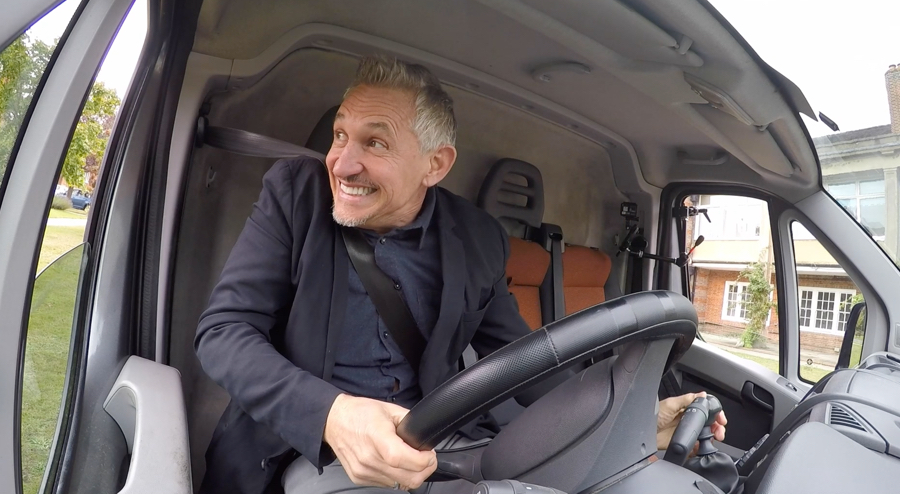 Gary Lineker in a van