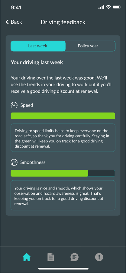 Ticker app driving feedback for older drivers